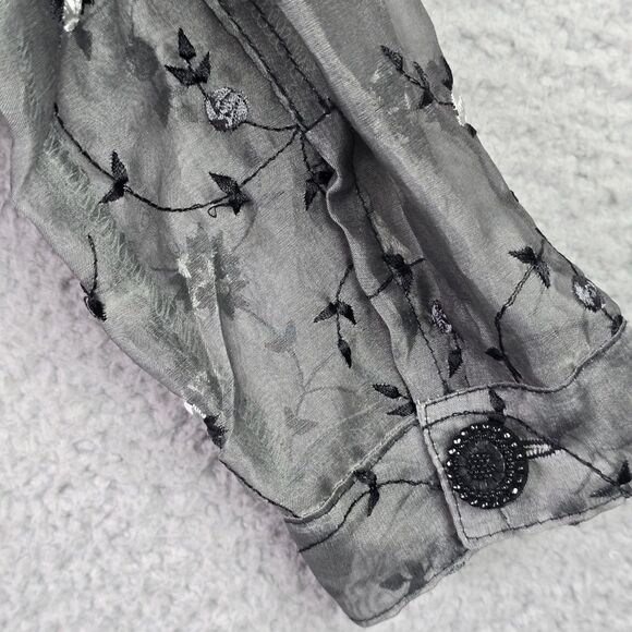 Angel Pie Sheer Silk Embroidered Floral Cropped Jacket M L Fairycore Vintage Y2K - Picture 10 of 12